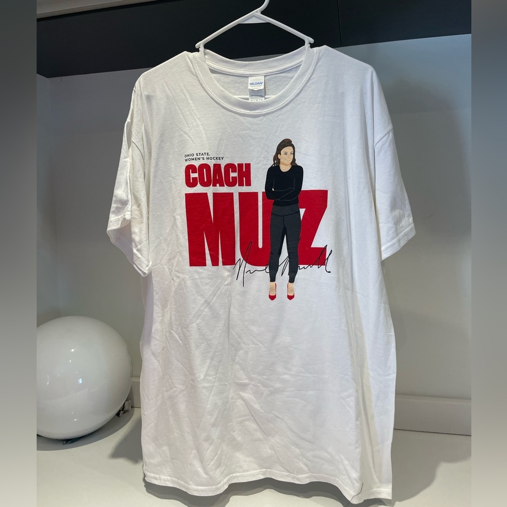 NWOT Ohio State Buckeyes Gildan white T shirt hockey Coach Muz Muzzerol OSU XL